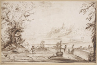 K VIII 014
<br/>
Landschap met tuin van een villa aan een water
<br/>
<em>Guercino (1591-1666) - toegeschreven aan</em>
